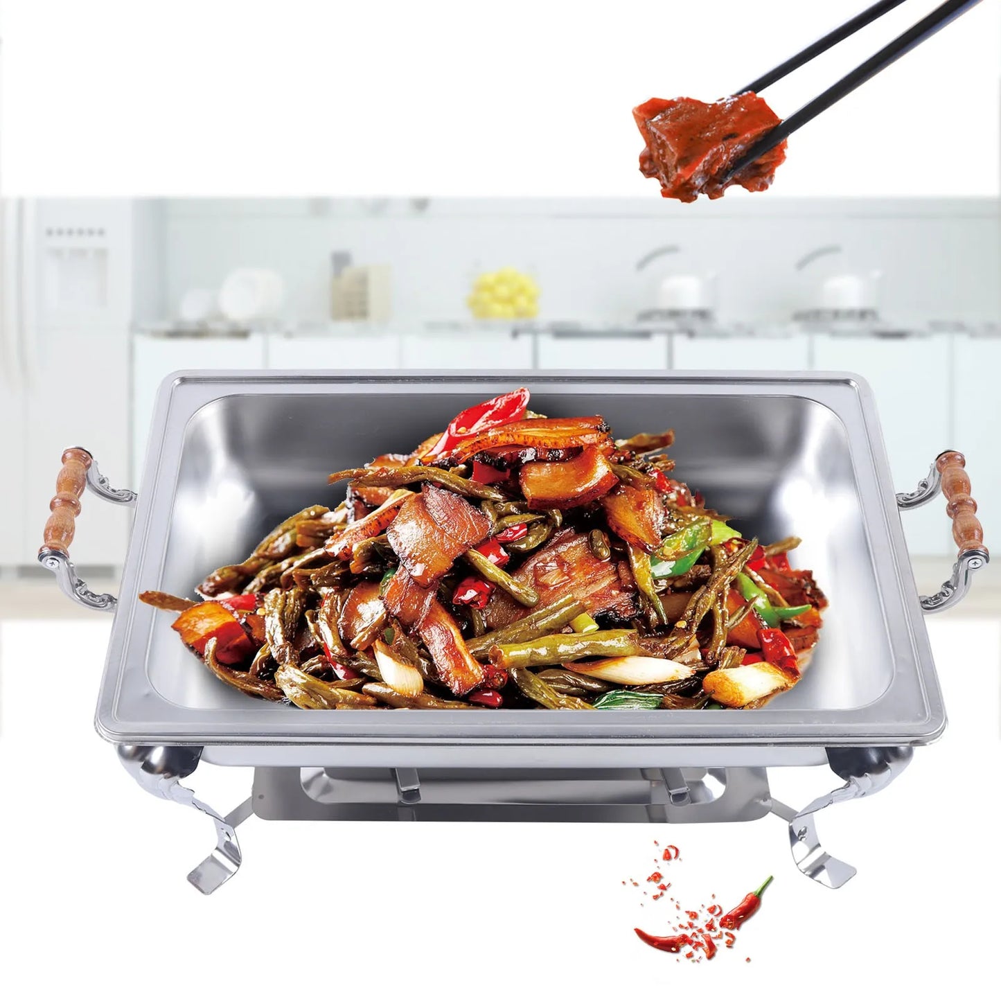 Bymaocar 9L /8quart Catering Stainless Steel Rectangle Chafer Chafing Dish Set Serving Plates Buffet Party Food Warmer Tableware