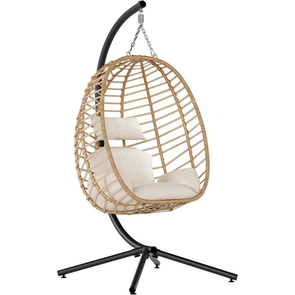 Egg Swing Chair with Stand, Outdoor Patio Hanging Egg Chair, Indoor Hammock Chair with Cushion for Garden Backyard