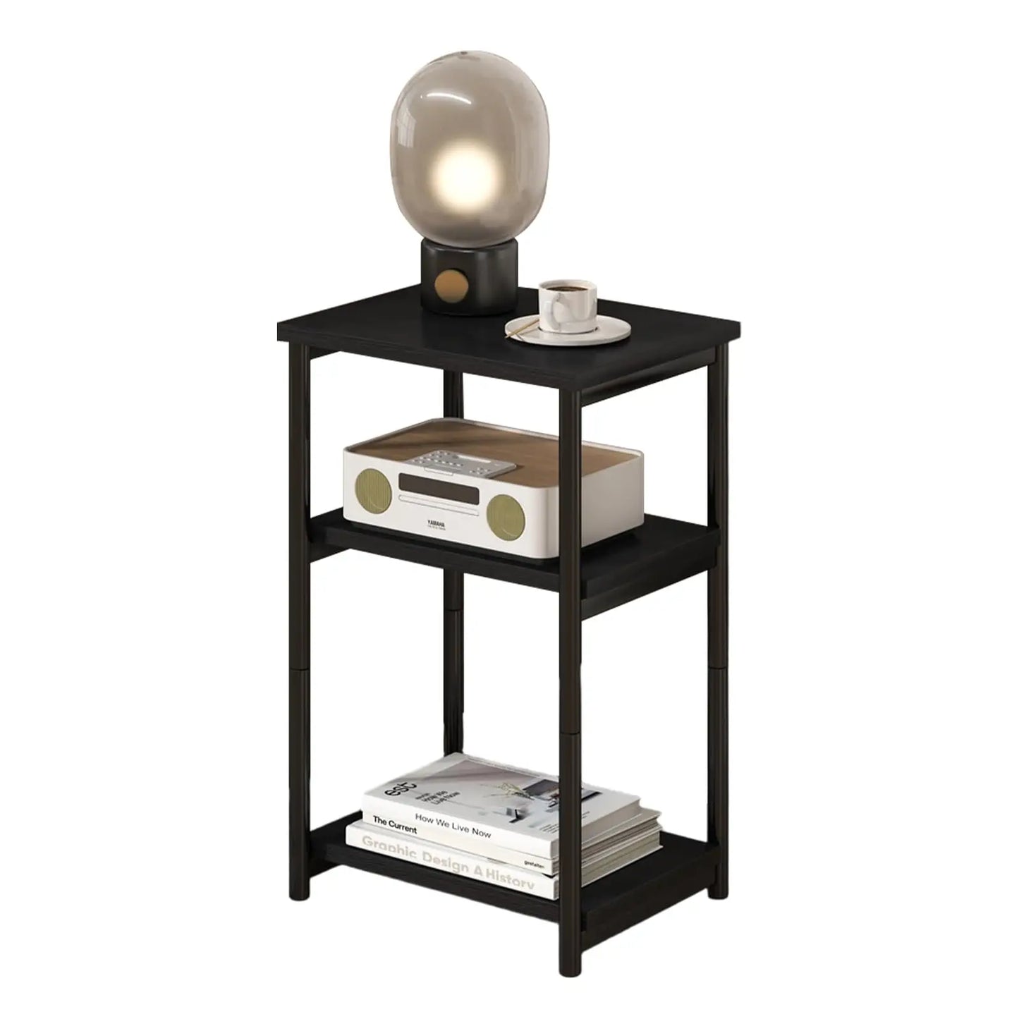 3 Tier End Table, Tall Side Table with Storage, Telephone Tables with Metal Frame Small Nightstand for Small Spaces