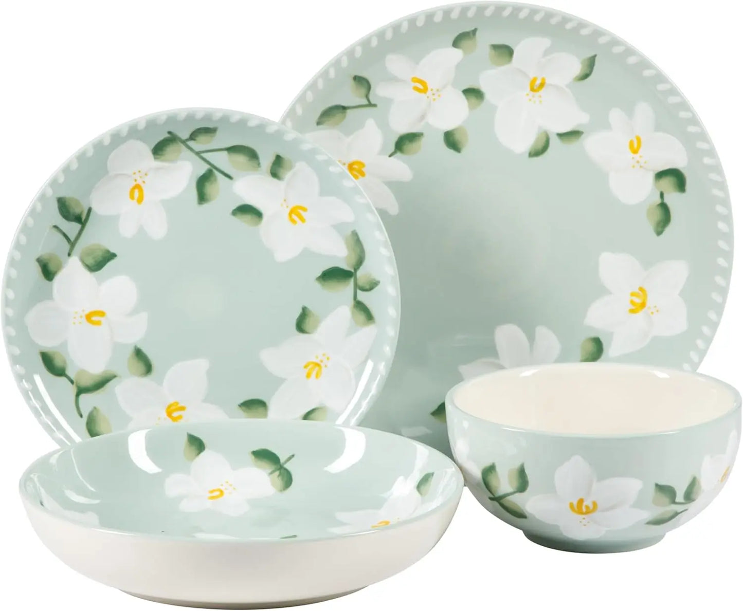 LIEI Oprah Magnolia Bloom Stoneware Dinnerware Set Floral