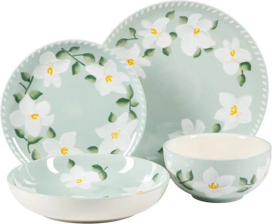 LIEI Oprah Magnolia Bloom Stoneware Dinnerware Set Floral