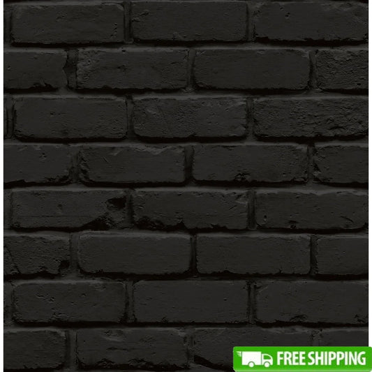 Black Brick Peel and Stick Wallpaper 216in x 20.5in Easy Application Removable Home Decor Ideal DIY Projects Smooth Surfaces