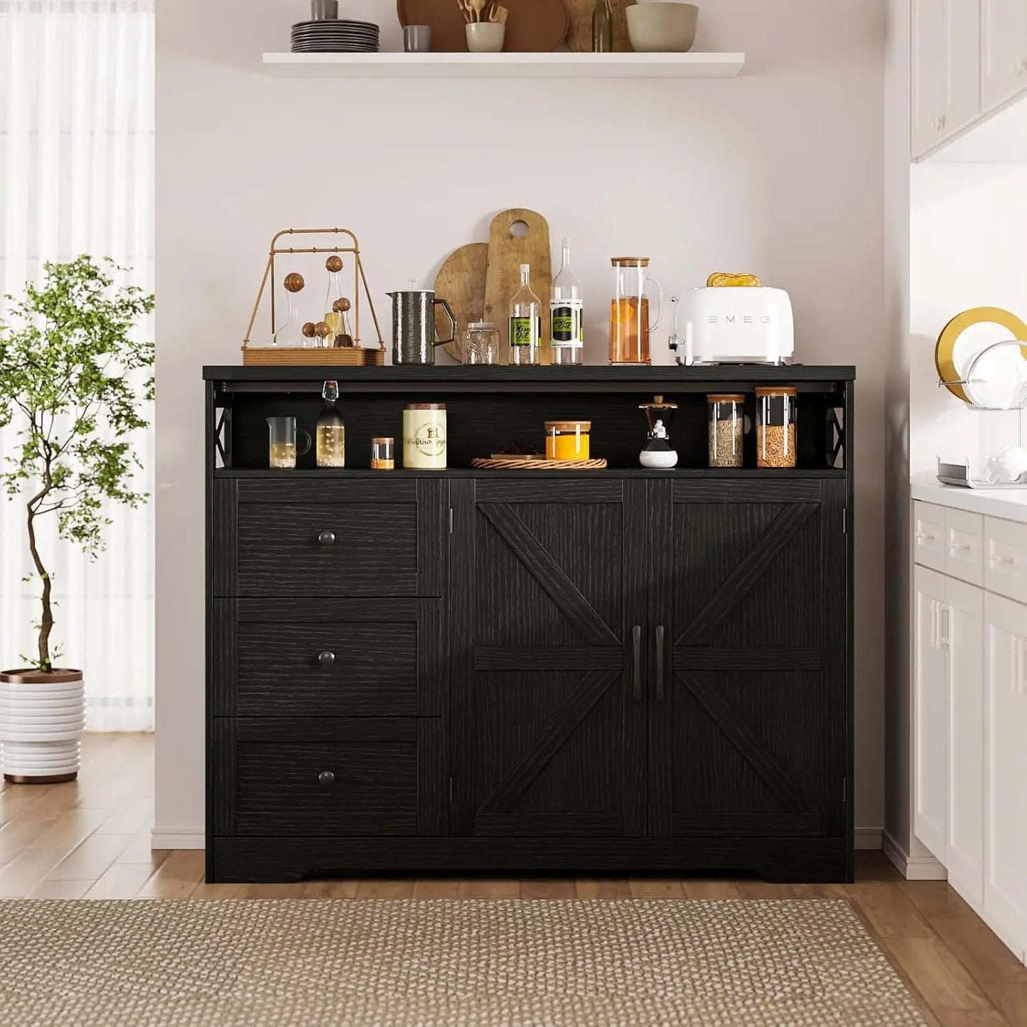 Vabches Buffet Cabinet Wooden Sideboard Cabinet with Drawers&Storage Cabinet Kitchen Cabinet Coffee Bar Cabinet for Dining Room