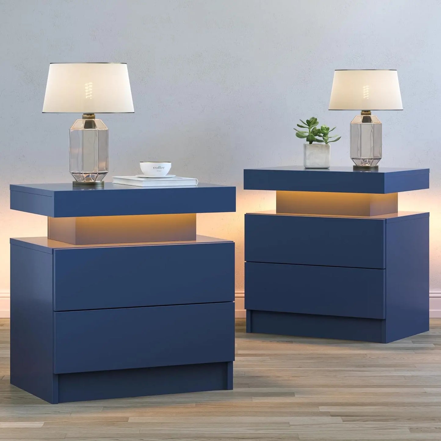 Modern Black LED Nightstand Set of Two for Bedroom