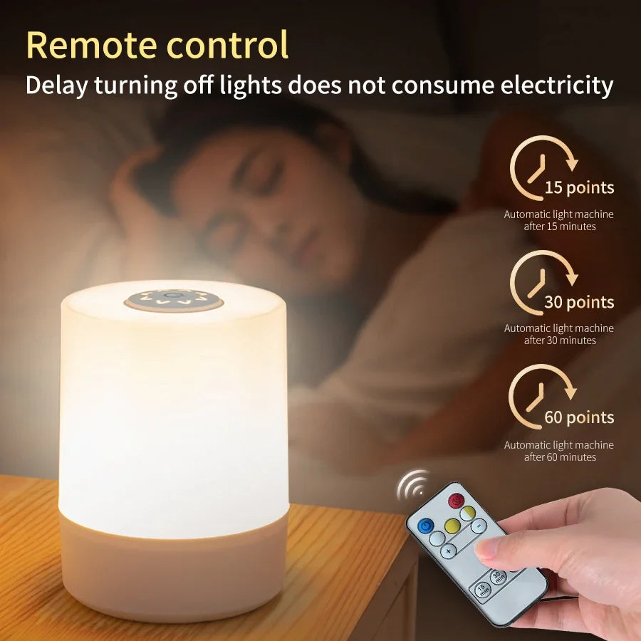 LED Touch Switch Night Lamp Remote Control Rechargeable Three Colors Dimmable Light Timing Bedside Sleeping Reading Table Lights