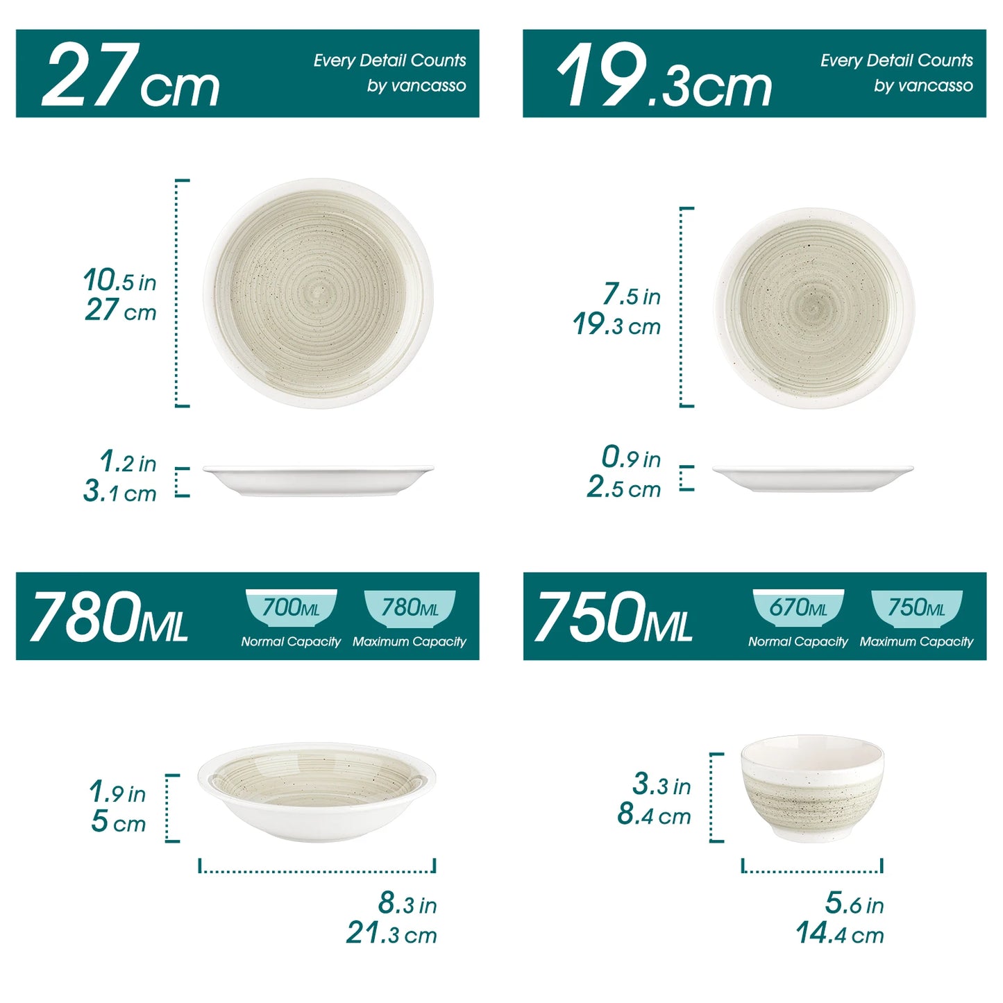 VANCASSO ORI 16/32 Piece  Stoneware Tableware Set with Dinner/Dessert Plate Cereal/Pasta Bowl  for 4/8 person 4 color Optional
