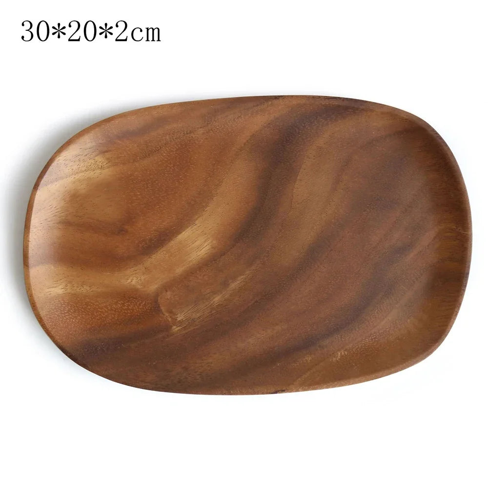 Walnut Acacia Irregular Oval Solid Wood Dinner Plate Tray
