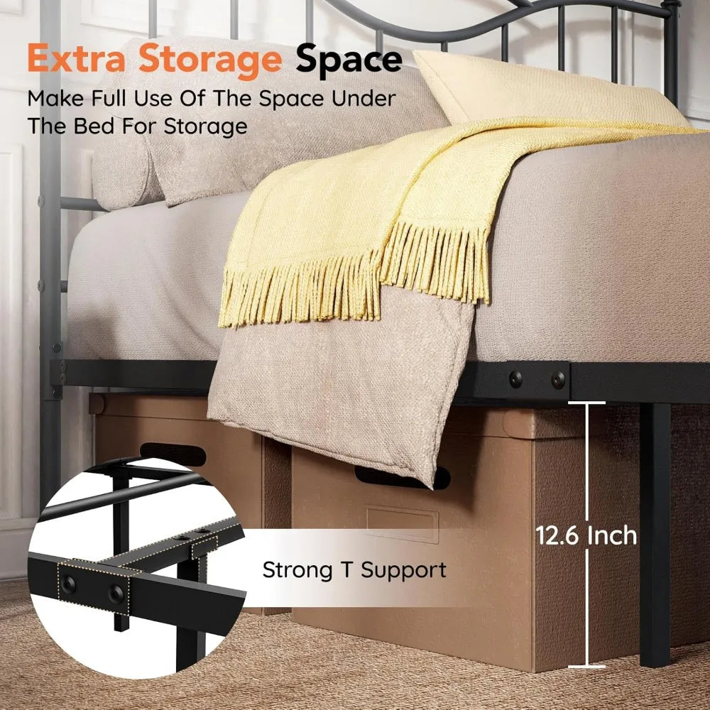 Full Size Bed Frame with Headboard,14 Inch Tall Metal Platform Bed Frame Mattress Foundation with Footboard, Under Bed Storage,