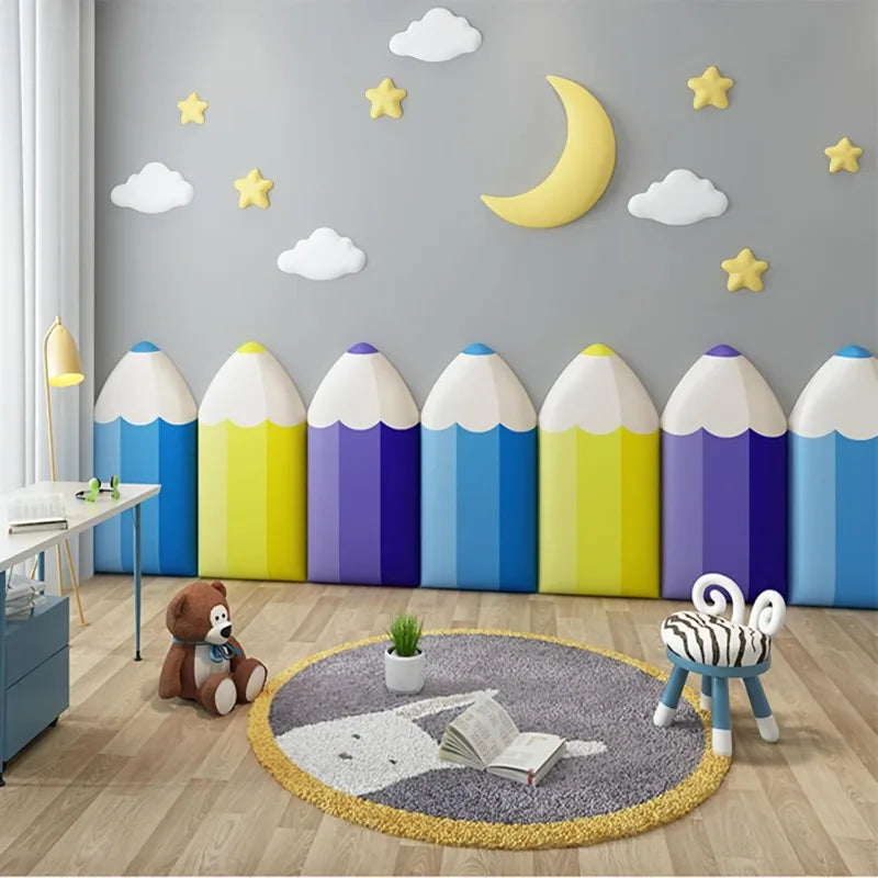 3D Anti-Collision Padded Panels, Peel & Stick Headboard, Playroom & Nursery Sensory Wall Stickers (Dark Blue, 12)