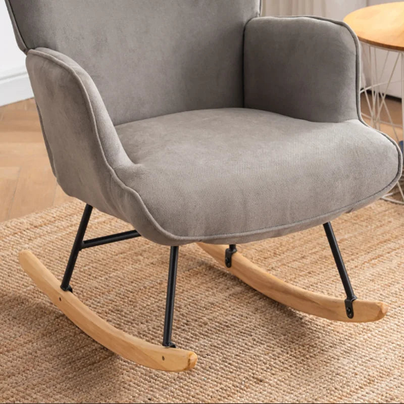 Gray Microfiber Upholstery, Foam-Filled Cushions, Solid Wood Frame, Metal Supports, Wingback Design Adraya Rocking Chair