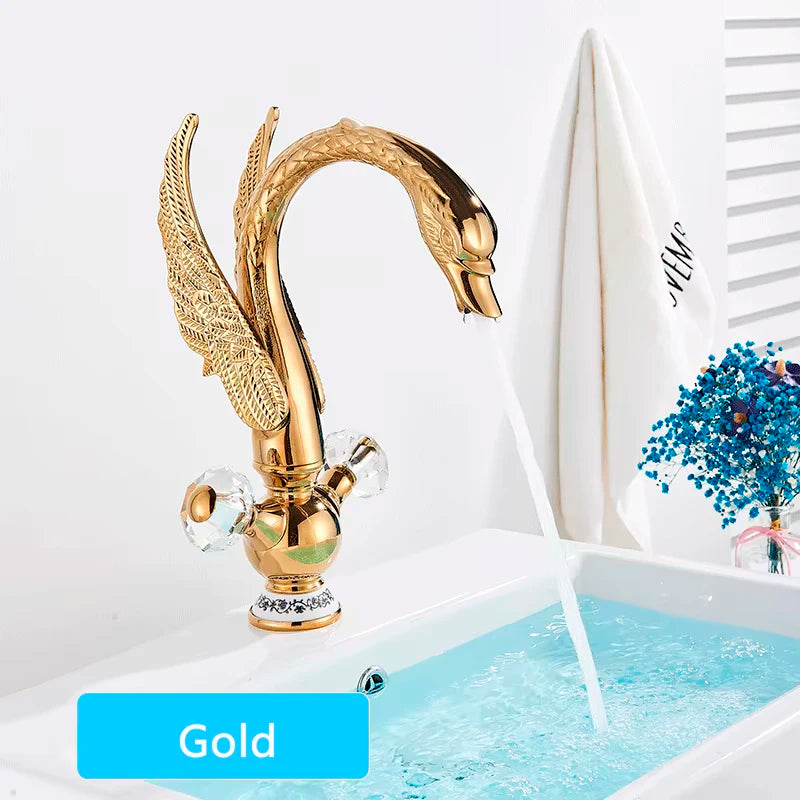 Suguword Golden Swan Basin Faucet Bird Shape Luxury Mixer