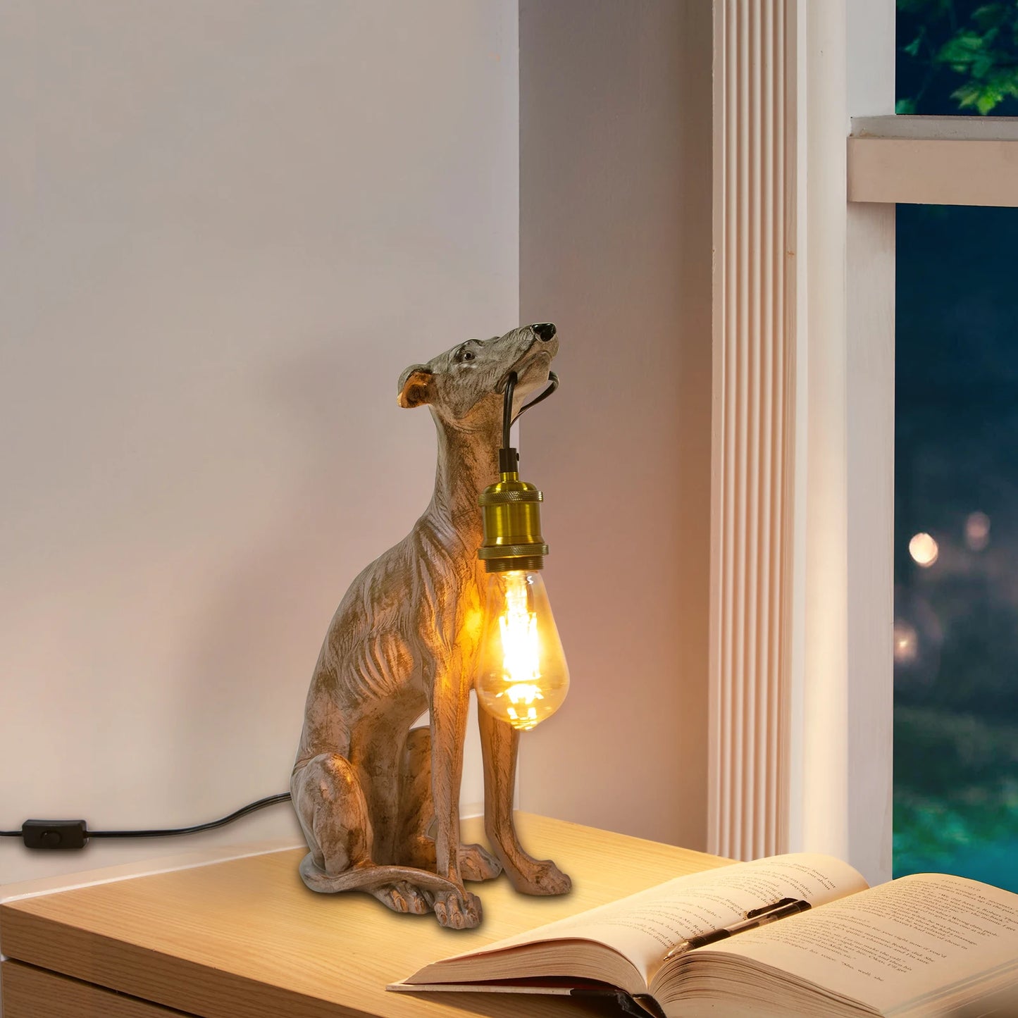 Black Dog Shape Resin Table Lamp with E26 Socket, Push Button Switch, Modern Unique Home Decor Night Light - Not Include Bulb