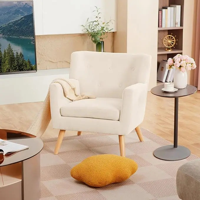 Accent Chair, Mid-Century Modern Living Room Chairs, Button Tufted Upholstered Armchair Sofa Chairs with Cushion, Comfy