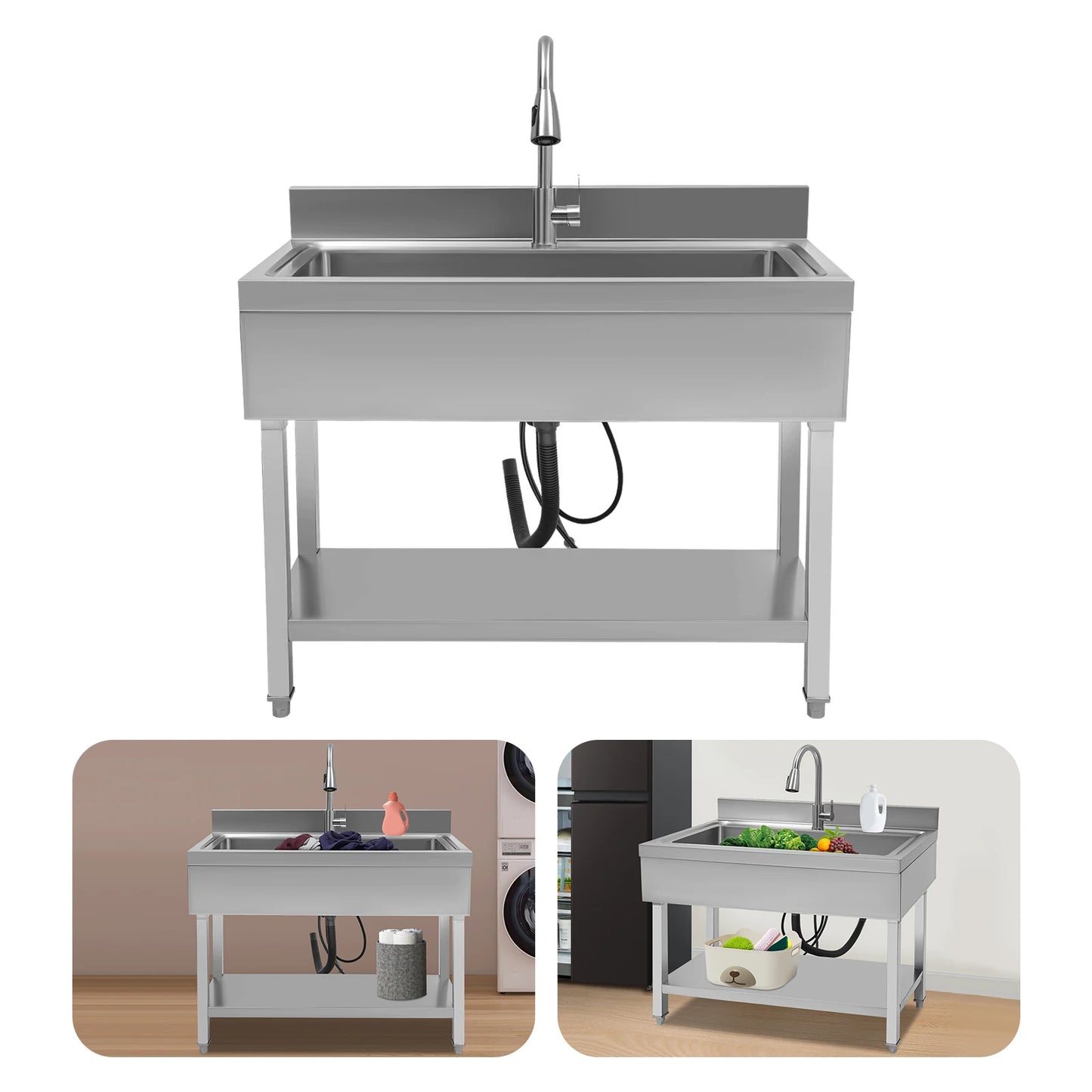 Bymaocar Freestanding Stainless Steel Kitchen Sink Laundry