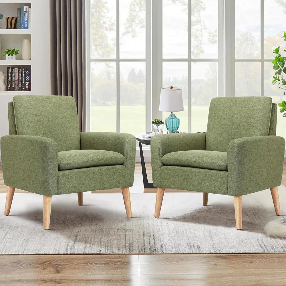 Accent Chair Set of 2 Living Room Mid-Century Modern Chair, Upholstered Fabric Comfy Club Armchair Pair of Leisure Sofa