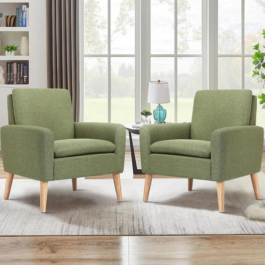 Accent Chair Set of 2 Living Room Mid-Century Modern Chair, Upholstered Fabric Comfy Club Armchair Pair of Leisure Sofa