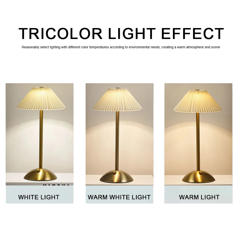 Nordic Pleated Table Lamp USB Charging Art Atmosphere Lamp Modern Style with Metal Base for Bedroom Living Room Decor