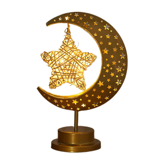 LED Night Light Metal LED Star Moon Light Battery Operated Star Table Lamp Office & Home Decor Eid Mubarak Star Moon Light