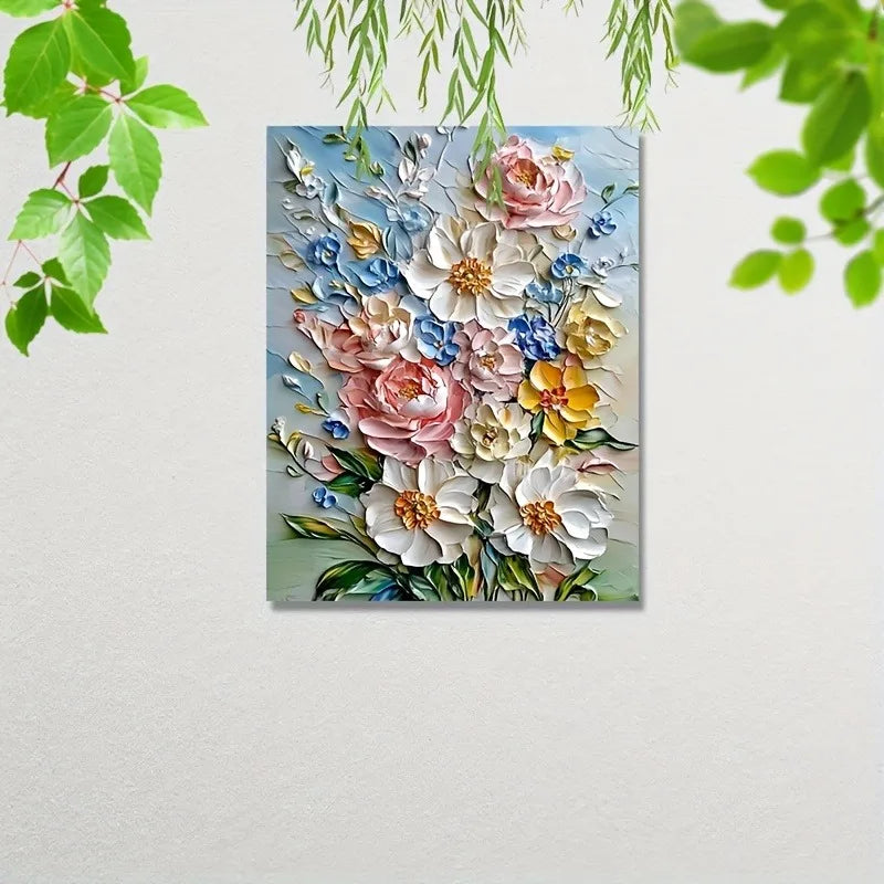 12x16 Framed Vibrant 3D Floral Canvas Art Wood Frame