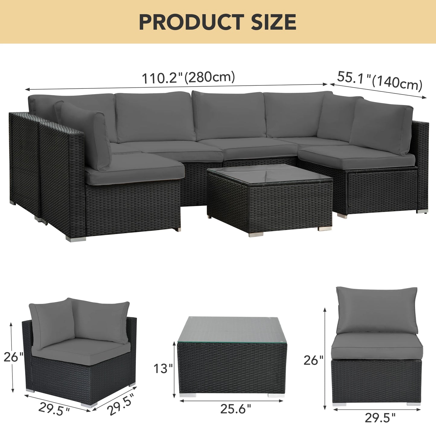 Outdoor NAGA BAHNA Patio Furniture, 8 Piece Outdoor Sectional Sofa PE Rattan Wicker Patio Conversation Sets with Thick Cushions