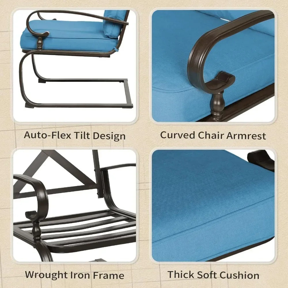 5 Piece Metal Outdoor Furniture Patio Chair Set, Wrought Iron Patio Chair Set with Cushions