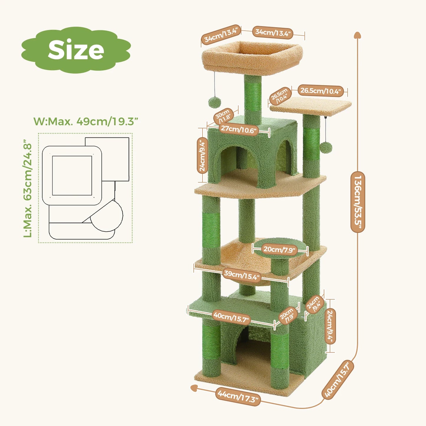 Delightful 6-Level Cat Tree Tower with Cozy Hammock and Pompoms
