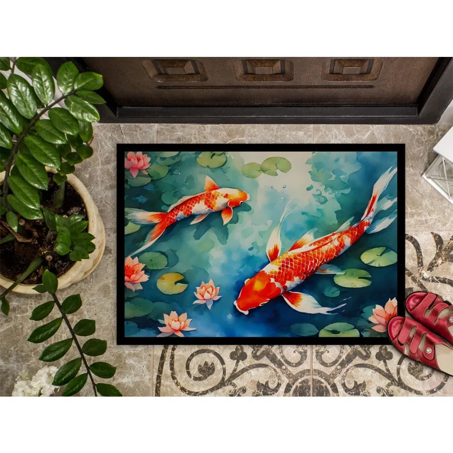 Koi Fish Doormat Front Door Mat Indoor Outdoor Rugs for Entryway Non Slip Washable Low Pile 24H X 36W