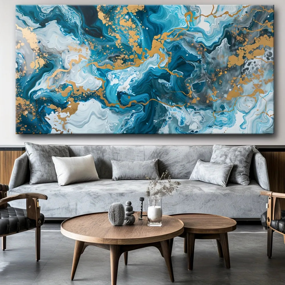 Blue Abstract Canvas Wall Art For Living Room Decor