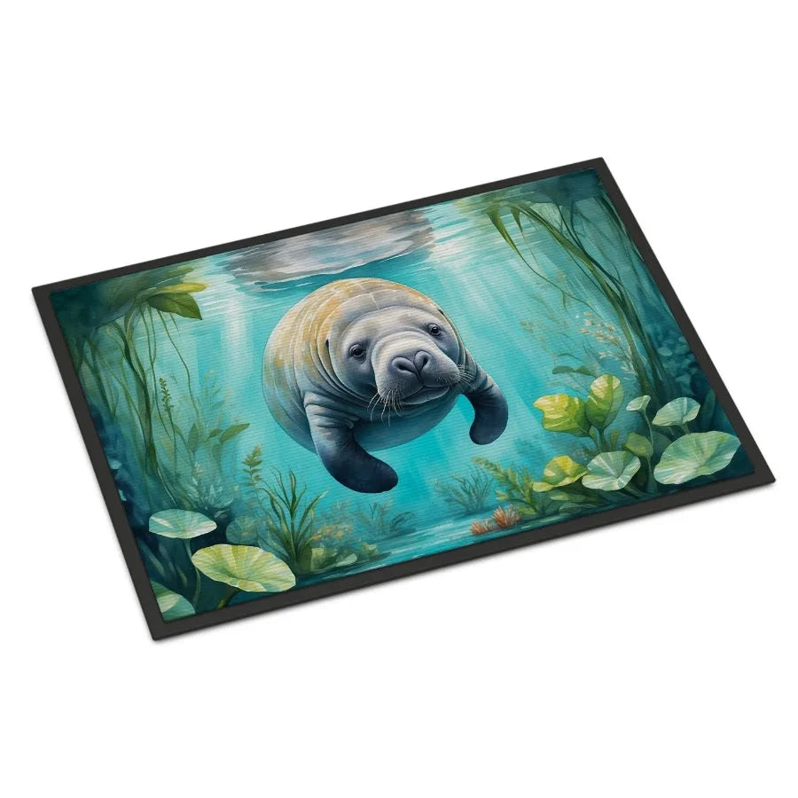 Manatee in a CrystalClear Spring Doormat Front Door Mat Indoor Outdoor Rugs for Entryway Non Slip Washable Low Pile 24H X 36W
