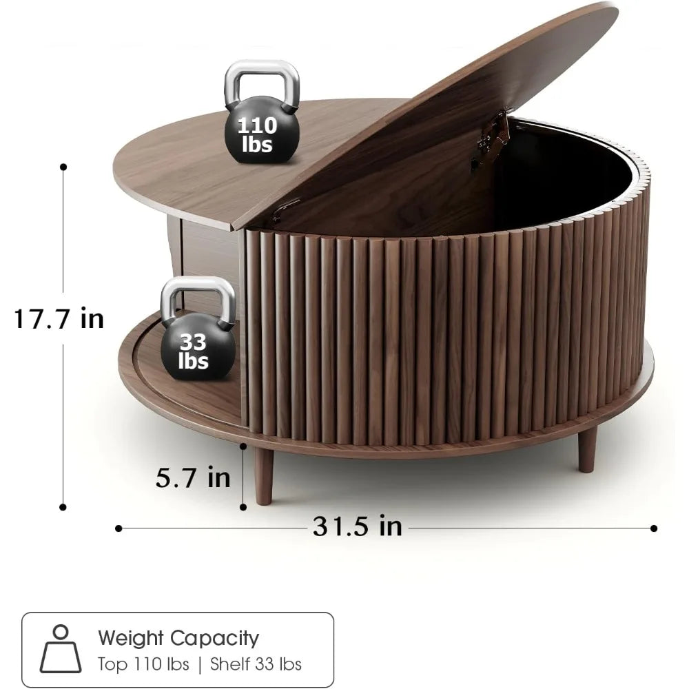 Coffee Table with Storage, Fluted Center Table with Sliding Cabinet Door, 31.5 Small Center for Home Small Space Living Room