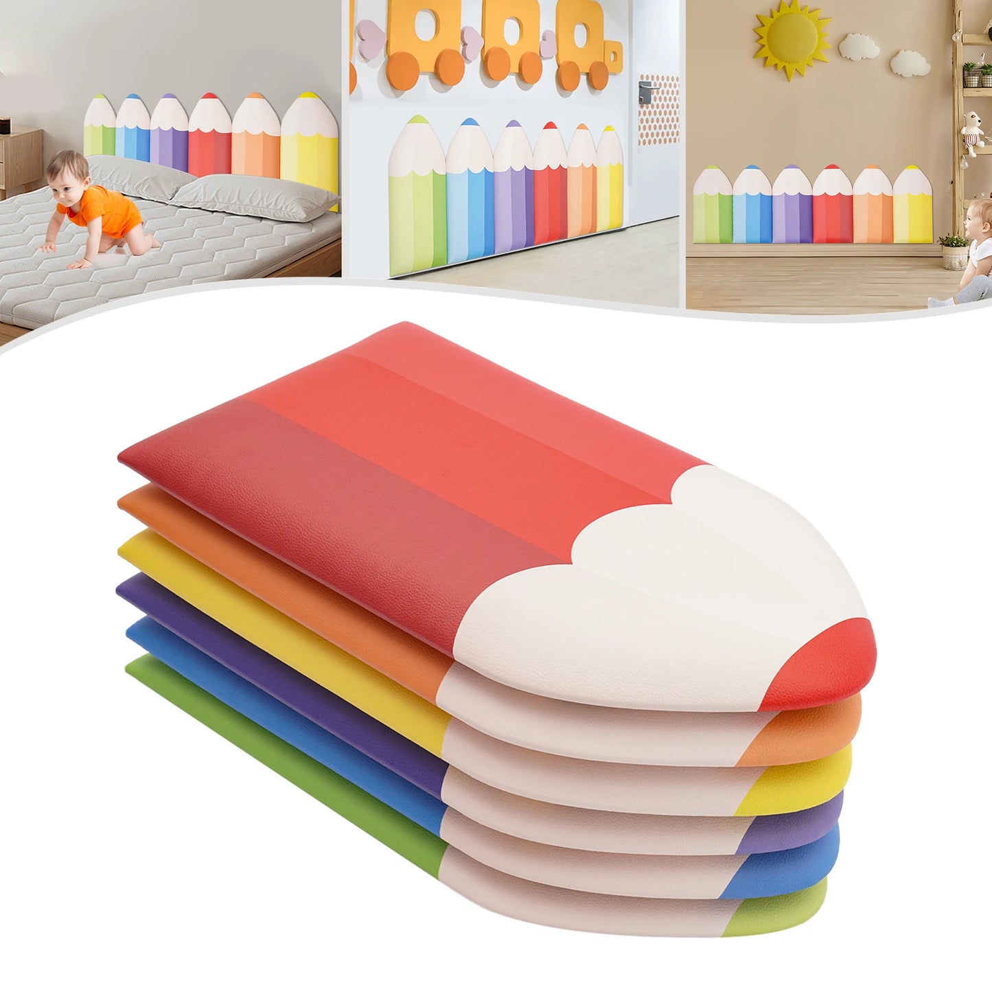 3D Pencil-Shaped Wall Padding for Kids, Wall Mats for Kids, Wall Padding for Kids, Playroom Wall Protection (6 Pcs)