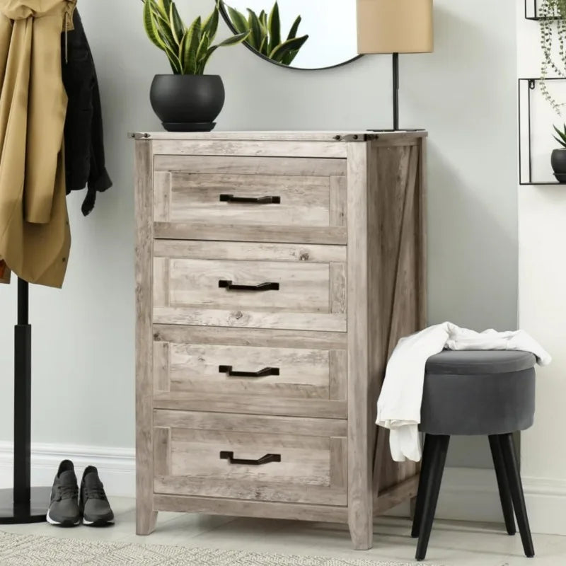 4PCS Farmhouse Dresser Set，2 Drawer Nightstand Set of 2 with USB. Light Rustic Oak