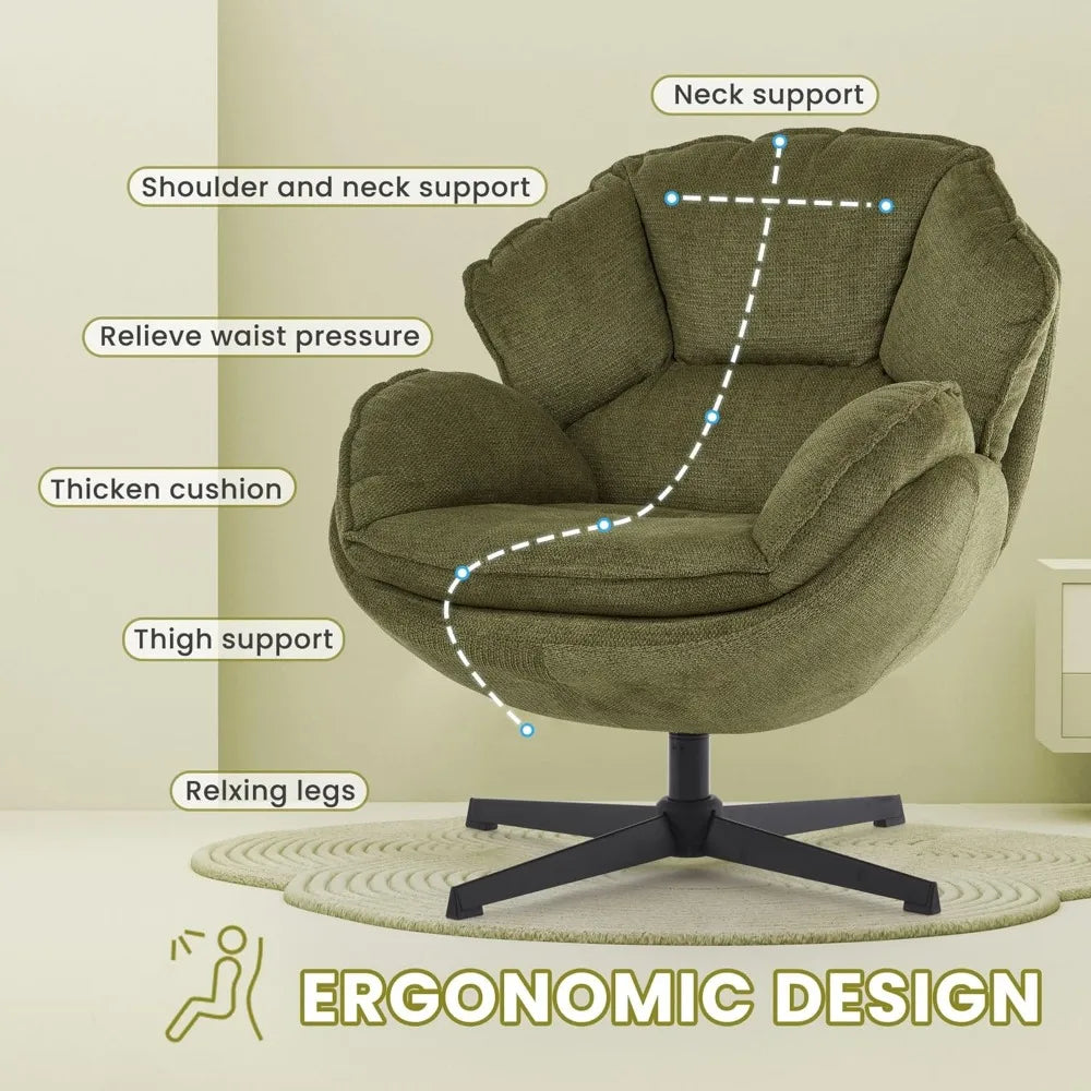 Swivel Accent Chair for Living Room, Upholstered Armchair with Metal Legs, Lounge Sofa Chair, Comfy Leisure Chairs for Bedroom R