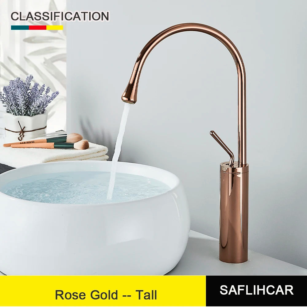Brushed Gold Basin Faucet Black Faucet Deck Mounted Basin Sink Tap Hot & Cold Mixer Brass Tap for Bathroom