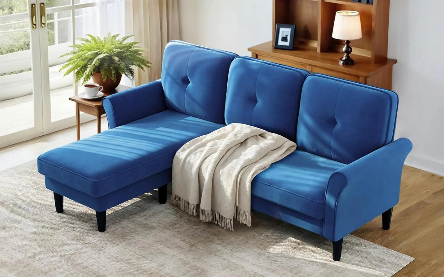 Sectional Couches for Living Room, 83" Velvet Modern 3 Seater Sofa, L Shaped Couch with Ottoman, Small Sectional Couch Sofas