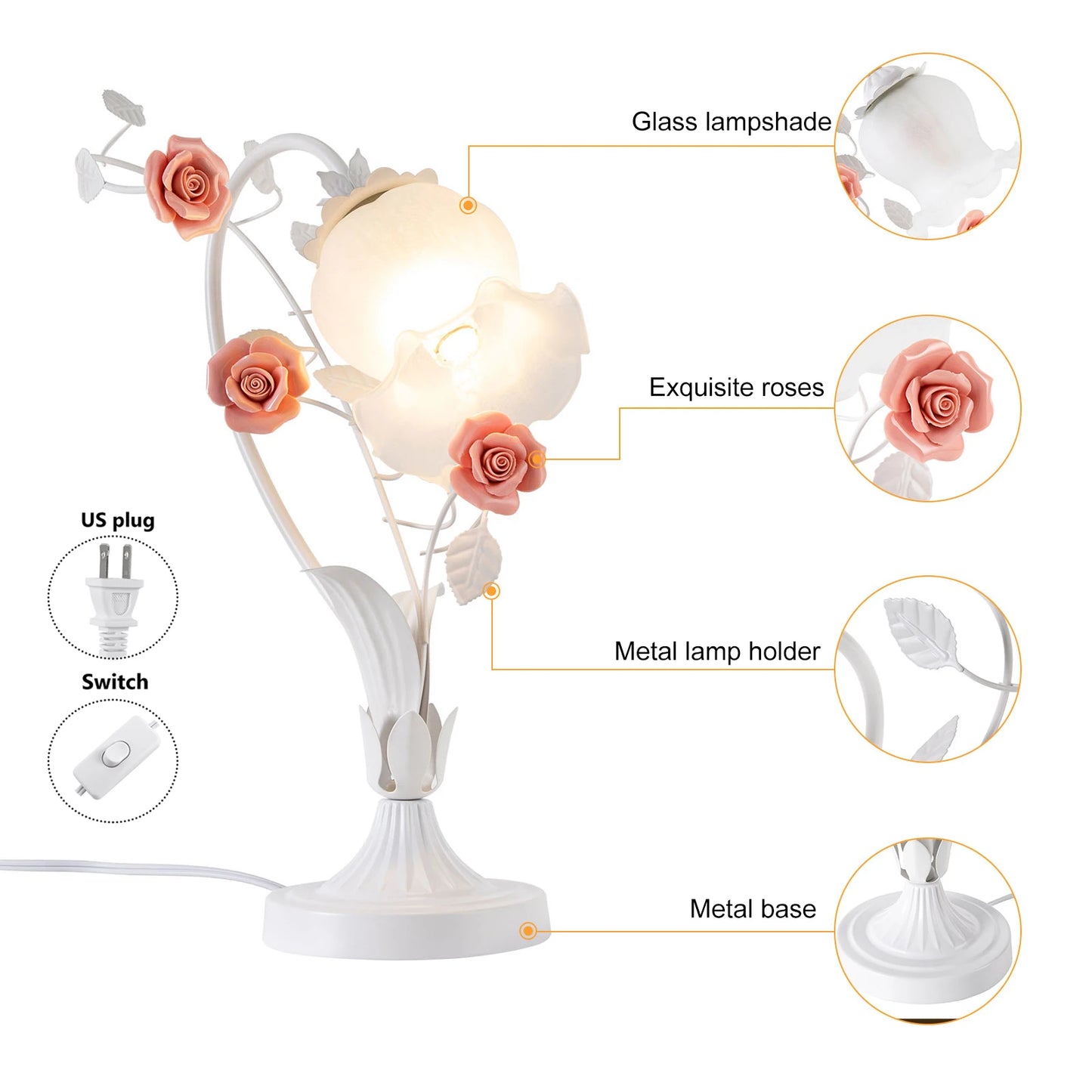 Modern Bedside Lamp, Flower Glass Table Lamp Stained Glass Flower Table Reading Lamps Nightstand Desk Lights with Switch
