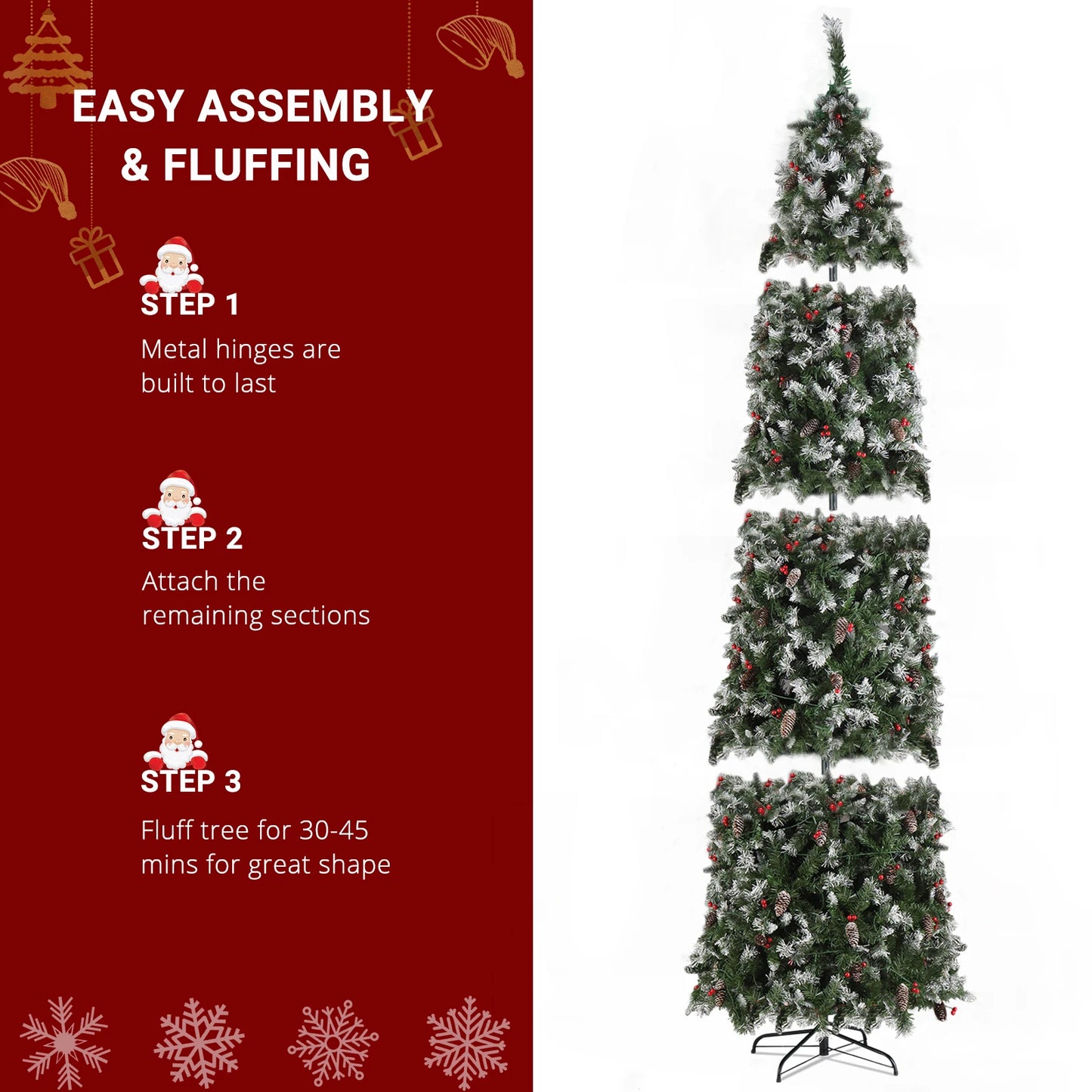 9ft Automatic Tree Structure Pointed Pencil Shape PVC Material Green Sticky White 460 Lights Warm Color 8 Modes 1298 Branches 91