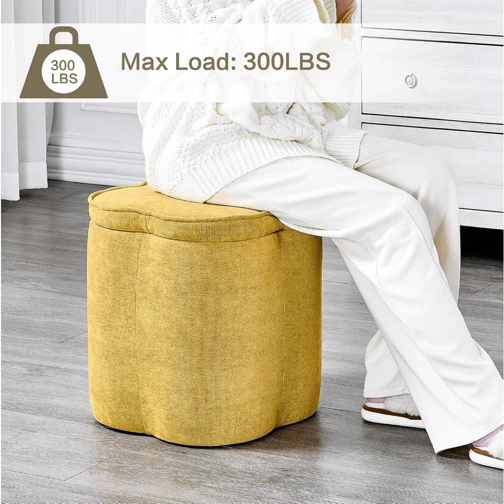 HUANZHUANG Flower Foot Rest Ottoman With Storage Chenille