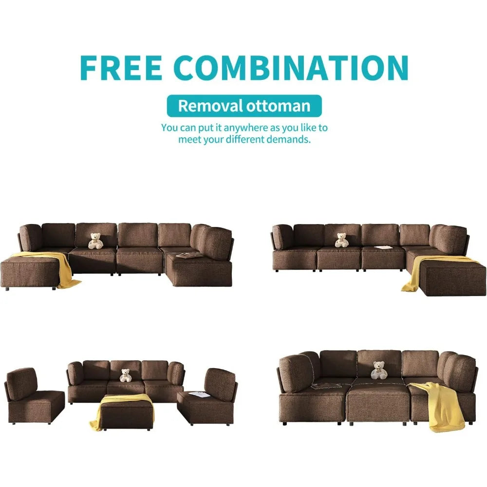 120" Sectional Sofa for Living Room,U Shaped Modular Sofa Couch with Ottoman, 6-Seat Oversized Sleeper Sofas Deep Seat