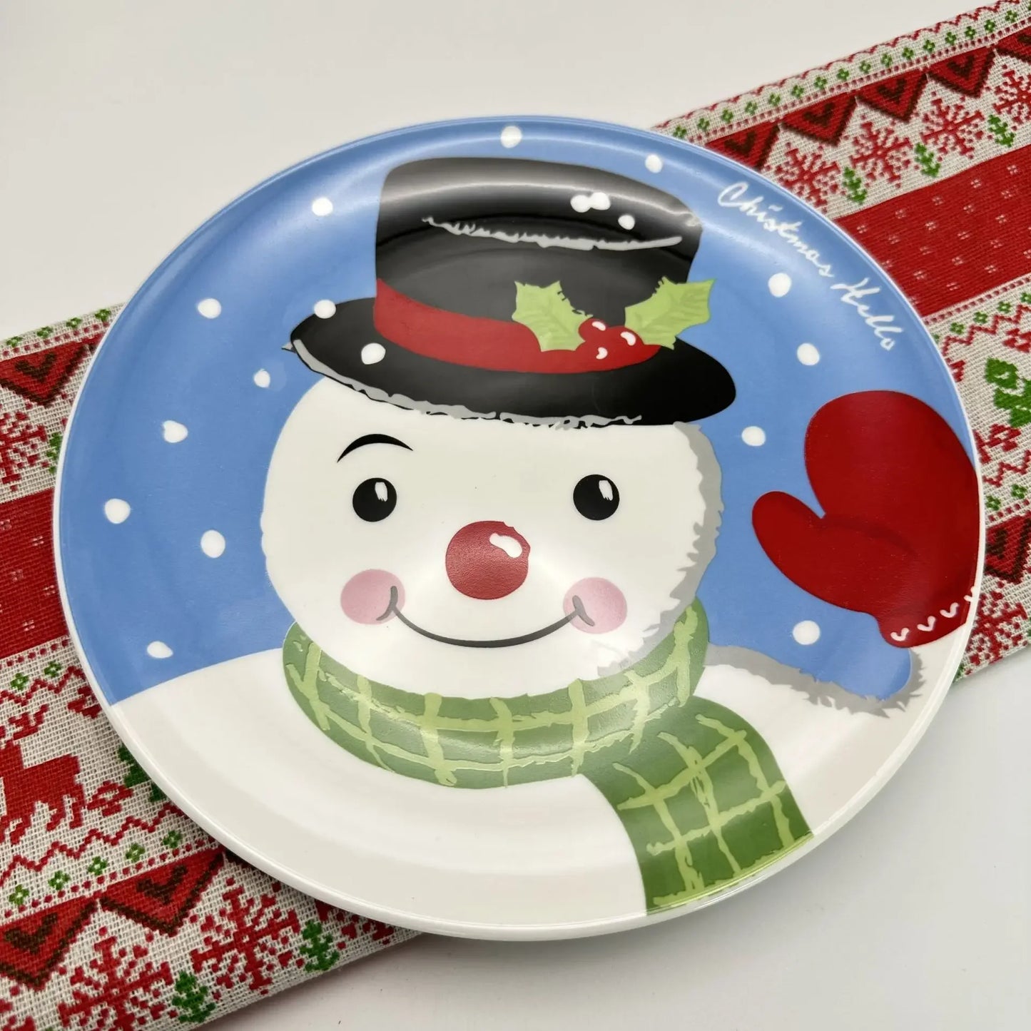 D20cm Christmas Ceramic Plates Christmas Element Table Decoration Dish Retro Village Atmosphere Dining Plate For Festival Decor
