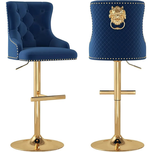 Bar Stools Set of 2, Golden Base Counter Height Stools with Footrest, Velvet Adjustable Swivel Kitchen Island Chair with Uphols