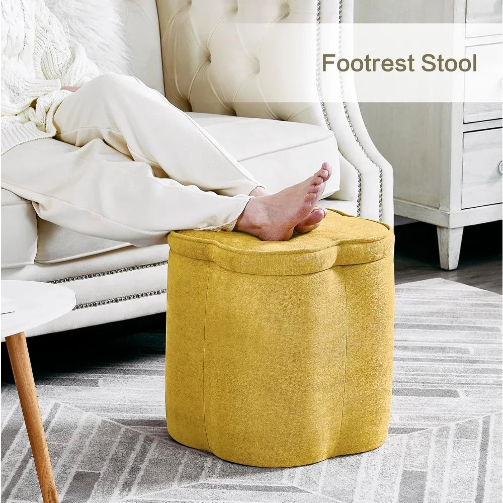 HUANZHUANG Flower Foot Rest Ottoman With Storage Chenille