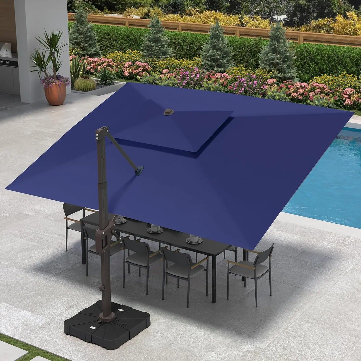 10 X 13 FT Cantilever Patio Umbrella Outdoor Heavy Duty Double Top Windproof Rectangle Offset Umbrellas with 360-degree Rotation