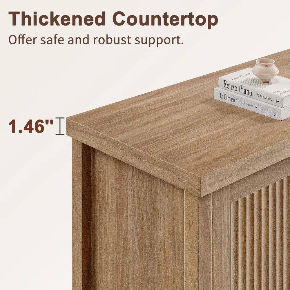 Fluted Buffet Cabinet with Storage Accent Sideboard, Modern Credenza with 4 Doors & Adjustable Shelves, A Versatile Piece Blendi