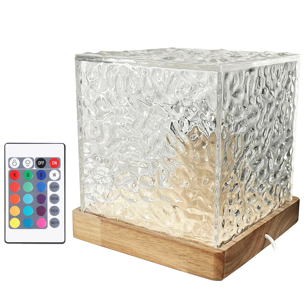 Flame Crystal Lamp 16 Colors Rotating Water Wave Night Light Remote Control Crystal LED Table Lamp for Living Room Study Bedroom