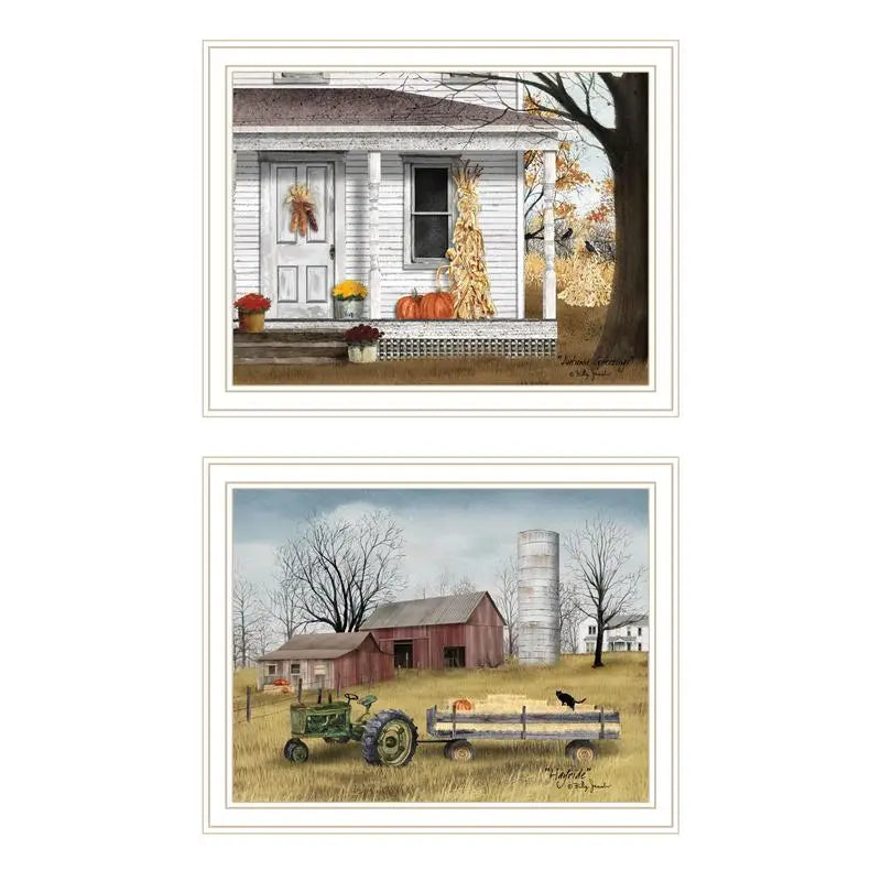Autumn Greetings 2-Piece Framed Wall Art Set for Living Room and Bedroom Home Decor