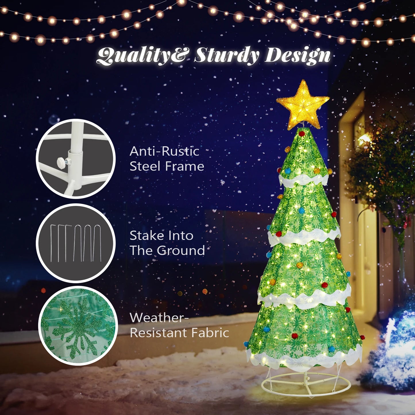 70*70*194CM Star Christmas Tree Telescopic Warm White Light Snowflake with Powder Cloth 30V3.6W Christmas Tree Light Decoration