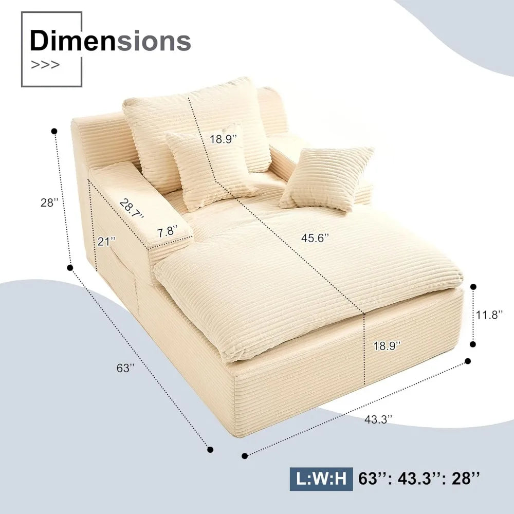 Chaise Lounge Chair Indoor, Extra Cloud Layer, Convertible Sleeper Sofa Couch with Removable Pillows & Side Pockets