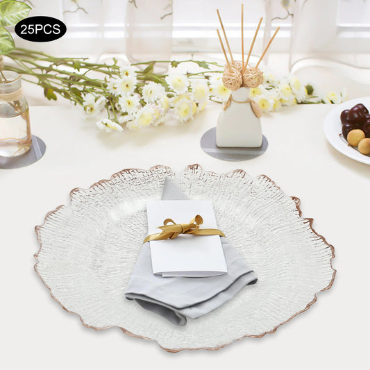 25pcs 32cm Gold/Rose Clear Table Charger Plates Dinner Charger Plates For Banquets, Weddings, Bridal Showers