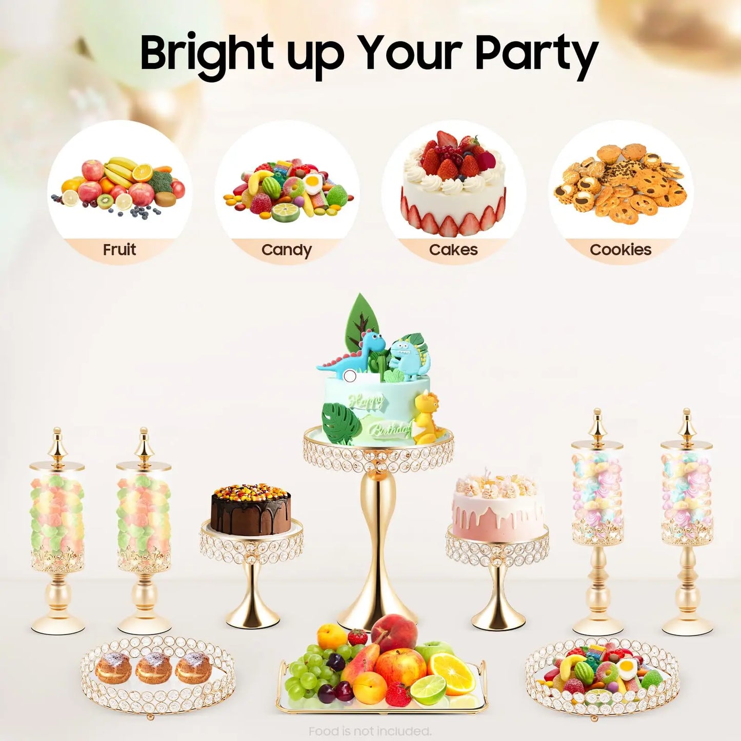 10 Pcs Cake Stand Set Gold Crystal Dessert Table Plate Set,Metal Cupcake Tray Candy Fruit Display Tower for Wedding Afternoon Tea